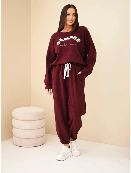 Dámský model 22353125 komplet s mikinou a tepláky jogger bordó - K-Fashion Dámský model 22353125 komplet s mikinou a tepláky jogger bordó - K-Fashion