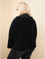 Dámská mikina Plus Size manšestrová s kapucí a zipem oversize černá Dámská mikina Plus Size manšestrová s kapucí a zipem oversize černá