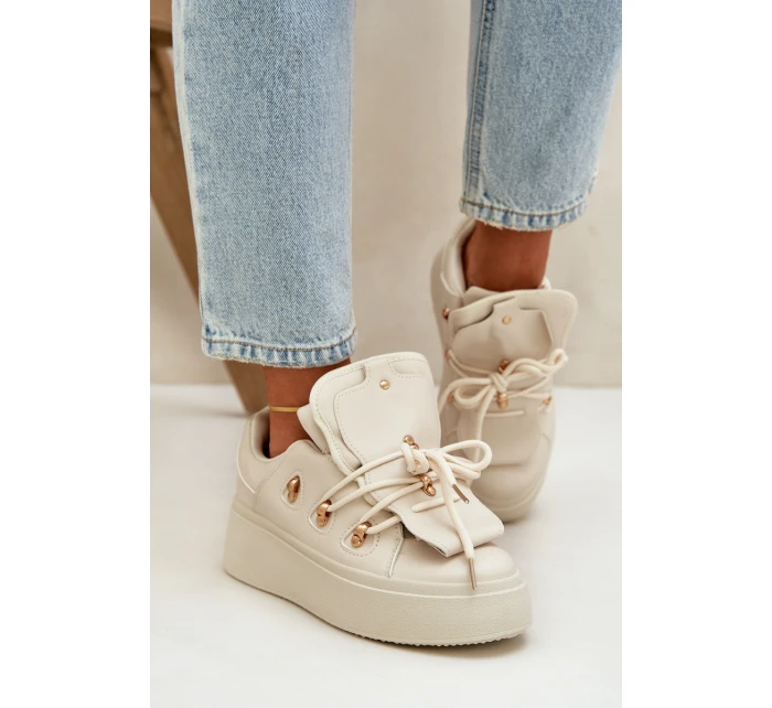 Sneakersy Damskie Na Platformie Beżowe Dolistana