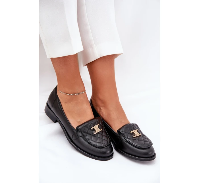 Kožené mokasíny se zlatou ozdobou černé model 21686509 - Laura Messi