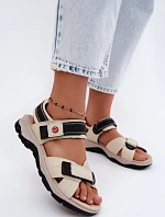 Dámske kožené sandále na suchý zips Beige Blingy