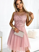 522-1 CATERINA Dámske šaty s gipurom a jemným tylom - Powder Pink