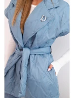 Dámská prošívaná vesta s páskem a širokým límcem džínová