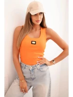 Dámske pruhované tielko s ozdobnou aplikáciou tmavo oranžové