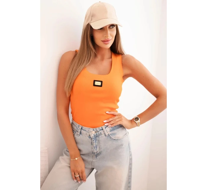 Dámske pruhované tielko s ozdobnou aplikáciou tmavo oranžové