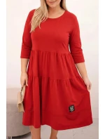 Dámská bavlněná šaty Plus Size s volány a ohrnutým rukávem červená