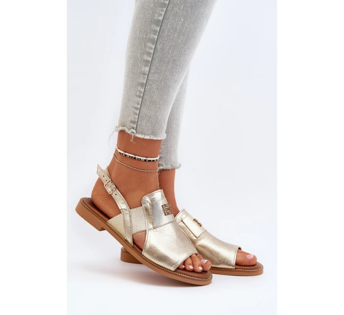 model 21650265 Dámské Kožené Sandály Zlaté - Zazoo