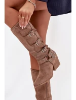 Dámske kovbojské čižmy na podpätku s prackami Fivelle - tmavo béžové Dámske kovbojské čižmy na podpätku s prackami Fivelle - tmavo béžové