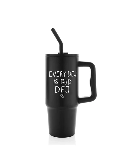 EVERY DEJ IS GUD DEJ - čierny cestovný termohrnček 900 ml