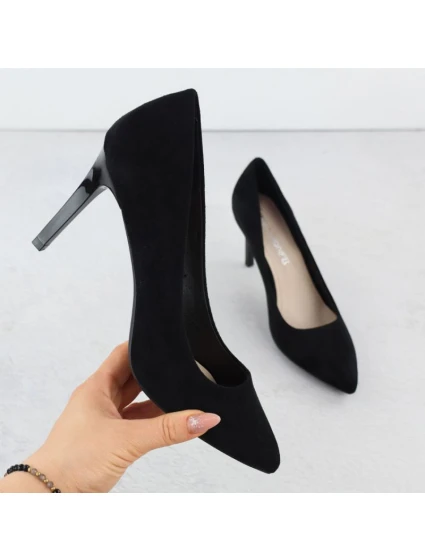 Čierne semišové lodičky na ihlovom podpätku Sergio Leone 1339