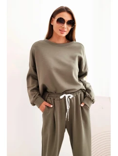 Komplet dámský máslový s volnou mikinou a kalhotami s nápisem LOVE khaki