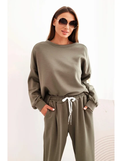 Komplet dámský máslový s volnou mikinou a kalhotami s nápisem LOVE khaki