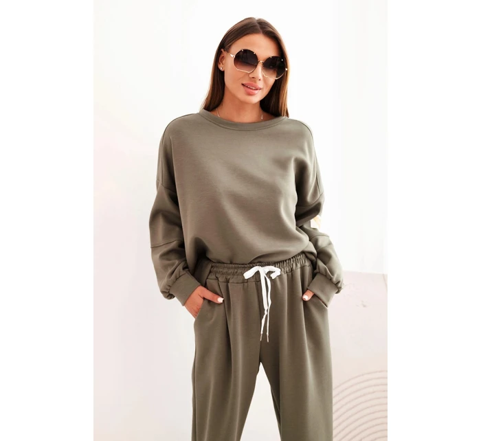 Komplet dámský máslový s volnou mikinou a kalhotami s nápisem LOVE khaki