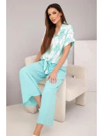 Dámska viskózna košeľa s kravatou a nohavice s elastickou mätou