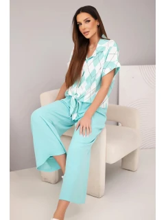 Dámska viskózna košeľa s kravatou a nohavice s elastickou mätou