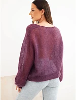 Dámský svetr z 70 % z  s výstřihem do V volného střihu tmavě fialová model 22391350 - K-Fashion