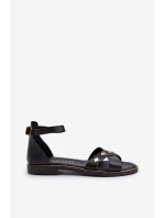 model 21657362 Ploché Dámské Kožené Sandály Černé - Zazoo