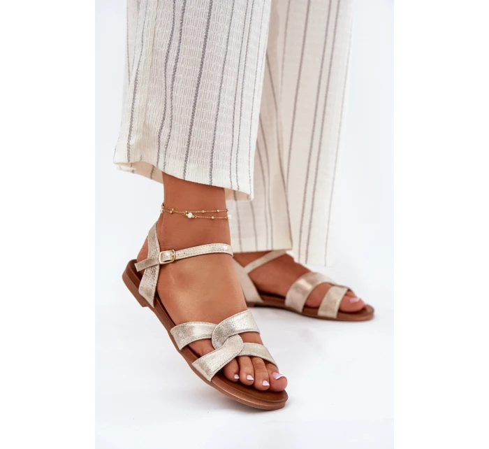Ploché Lesklé Sandály Dámské model 21696807 Zlaté - S.Barski Ploché Lesklé Sandály Dámské model 21696807 Zlaté - S.Barski