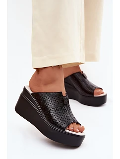 Dámské sandály z přírodní kůže na platformě Vinceza 95392 Černé