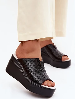 Dámské sandály z přírodní kůže na platformě Vinceza 95392 Černé