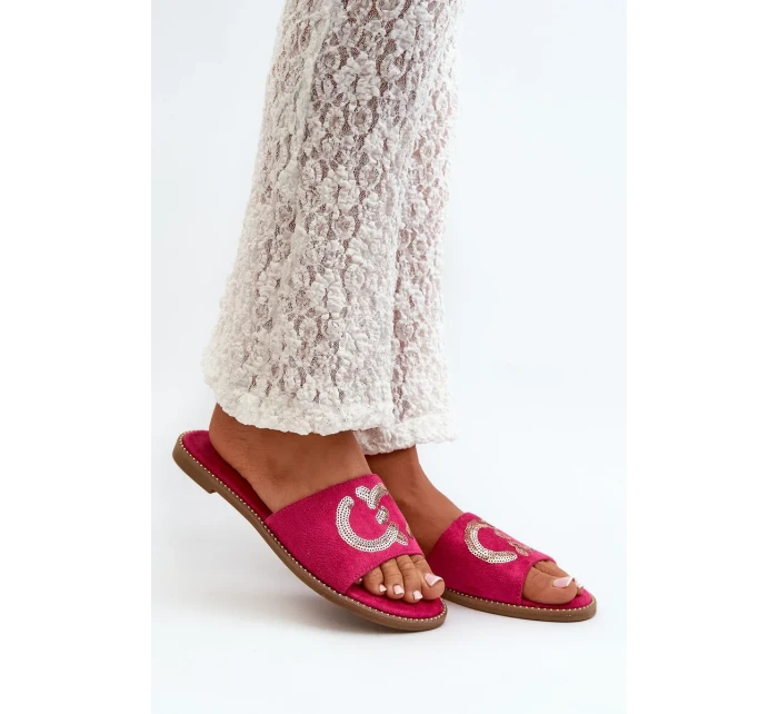 Dámske ploché papuče s flitrami S.Barski Fuchsia