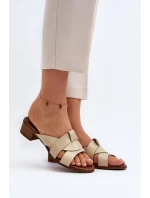 Zazoo 40236 Skórzane Klapki Damskie Na Niskim Obcasie Beżowe