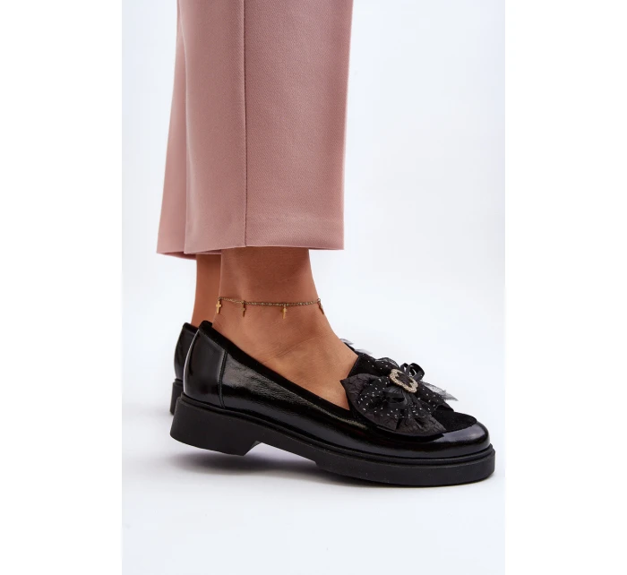Dámské lakované mokasíny s mašlí model 21648033 černé - Laura Messi