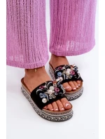 Dámské žabky na platformě s ozdobami model 21664409 černé - S.Barski