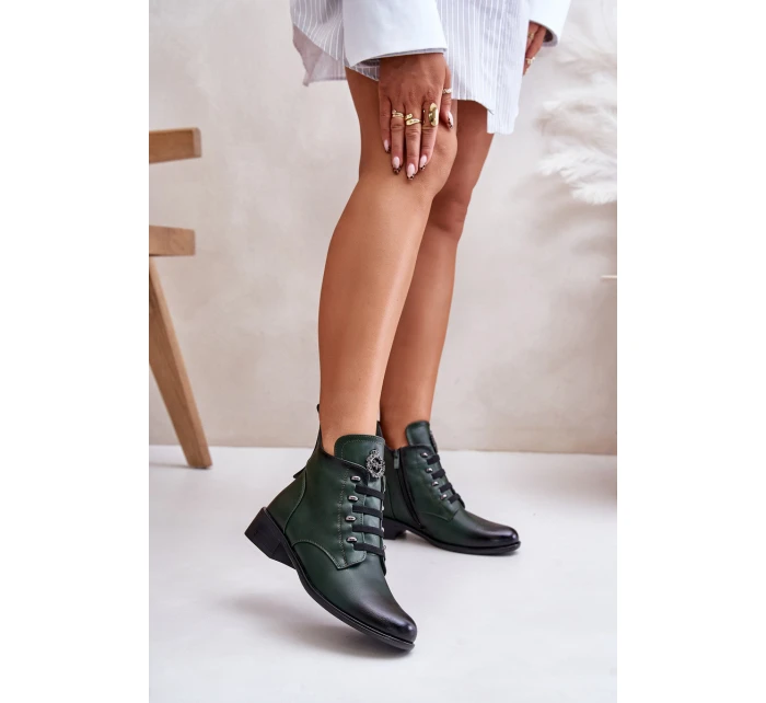 Nízké boty zateplené na zip s ozdobou zelené model 21672297 - Boto