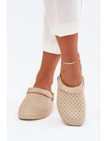 Piankowe Klapki Chodaki Damskie Beżowe Faylina Piankowe Klapki Chodaki Damskie Beżowe Faylina