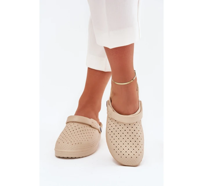 Piankowe Klapki Chodaki Damskie Beżowe Faylina Piankowe Klapki Chodaki Damskie Beżowe Faylina