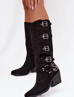 Kozačky Kovbojky na podpatku s přezkami Černé model 21710975 - Boto