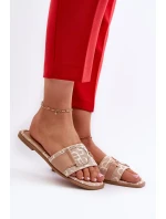 Lesklé dámske papuče s béžovým zdobením prstov