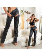 Sexy Koucla Wetlook Pants with Snake Print & Cut Out
