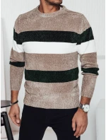 Pánsky pruhovaný hnedý sveter FashionStreet WX2242 Pánsky pruhovaný hnedý sveter FashionStreet WX2242