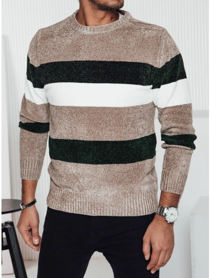 Pánsky pruhovaný hnedý sveter FashionStreet WX2242 Pánsky pruhovaný hnedý sveter FashionStreet WX2242