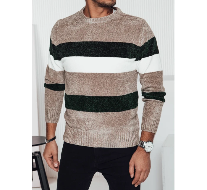 Pánsky pruhovaný hnedý sveter FashionStreet WX2242 Pánsky pruhovaný hnedý sveter FashionStreet WX2242