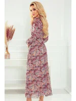 Dámske šifónové midi šaty s hnedým vzorom "boho" 378-1 Dámske šifónové midi šaty s hnedým vzorom "boho" 378-1