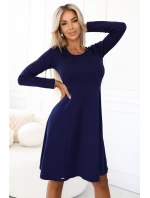 model 21318841 Pohodlné trapézové šaty s dlouhými rukávy tmavě modré - numoco model 21318841 Pohodlné trapézové šaty s dlouhými rukávy tmavě modré - numoco