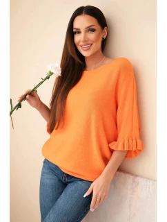 Dámsky netopierí sveter s okrúhlym výstrihom oranžový