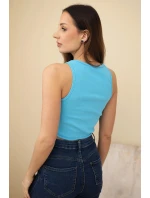 Dámsky krátky bavlnený top s rebrovaním a strapcami Tyrkysová