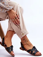 Zazoo 40185 Wygodne Skórzane Wsuwane Sandały Czarne