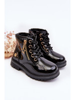 Dievčenské lakované topánky na zips, zateplené čierne Felori
