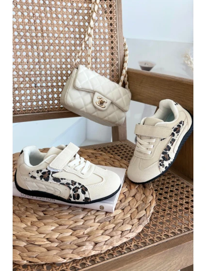 Detská športová obuv na suchý zips s leopardím vzorom Perrin - béžová