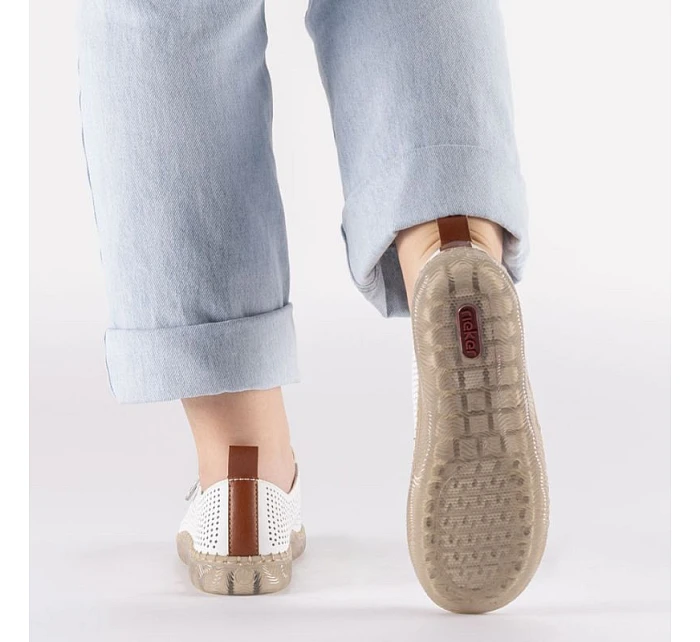 Dámske kožené ažurové biele poltopánky Rieker N2405-80