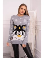 Vianočný sveter so sobom šedý