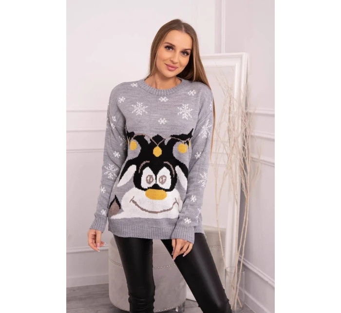 Vianočný sveter so sobom šedý