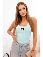 Dámske pruhované tielko s ozdobnou aplikáciou light mint