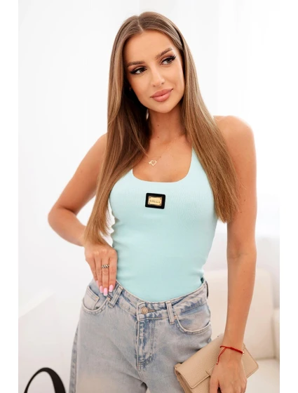 Dámske pruhované tielko s ozdobnou aplikáciou light mint