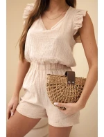 Dámsky mušelínový overal s volánikmi béžový